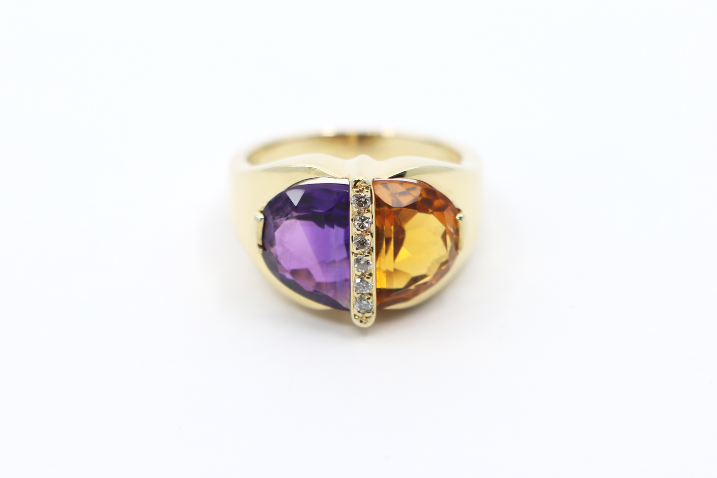 B. A. Ballou & Co. 14K Amethyst and Citrine Ring with Diamond Accents