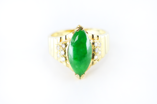 14k Natural Jadeite Jade and Diamond Ring