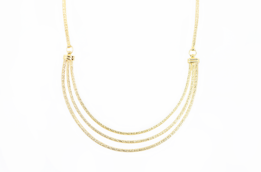14k Rare Reversible Triple Strand Tiered Fancy Link Necklace